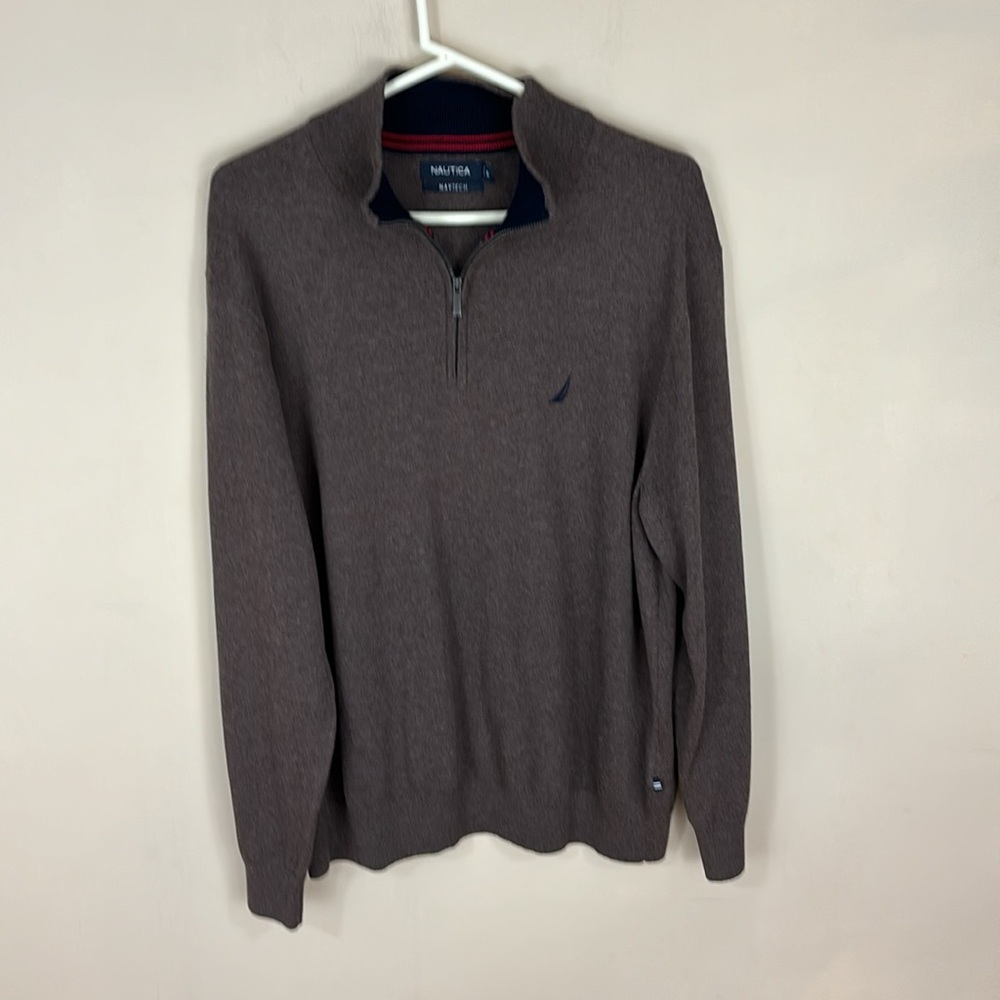 Nautica Navtech Brown 1/4 Zip Pull Over Sweater Size Large